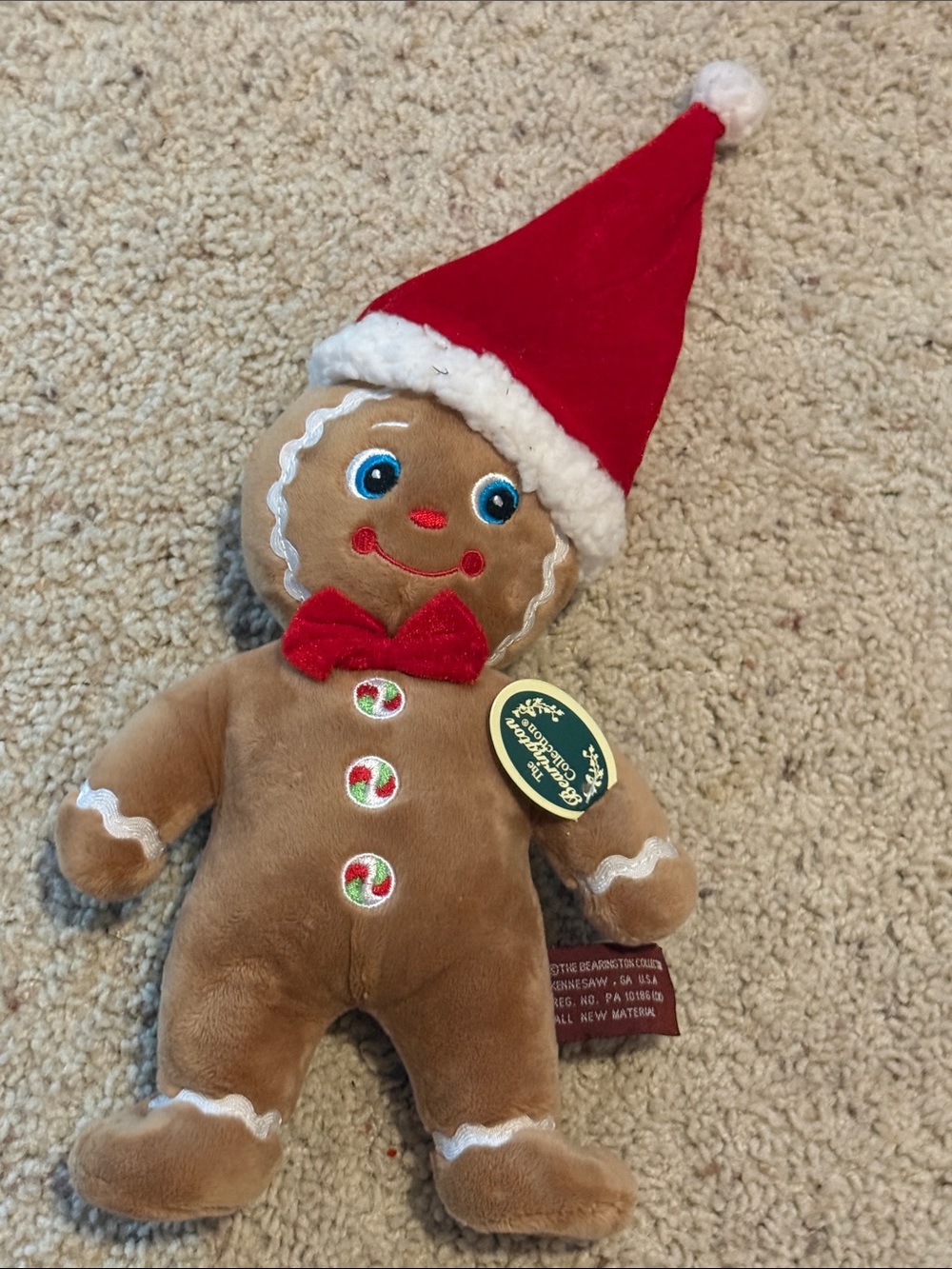 The Bearington Collection Jolly Ginger Gingerbread Plush Doll with Red Santa Hat